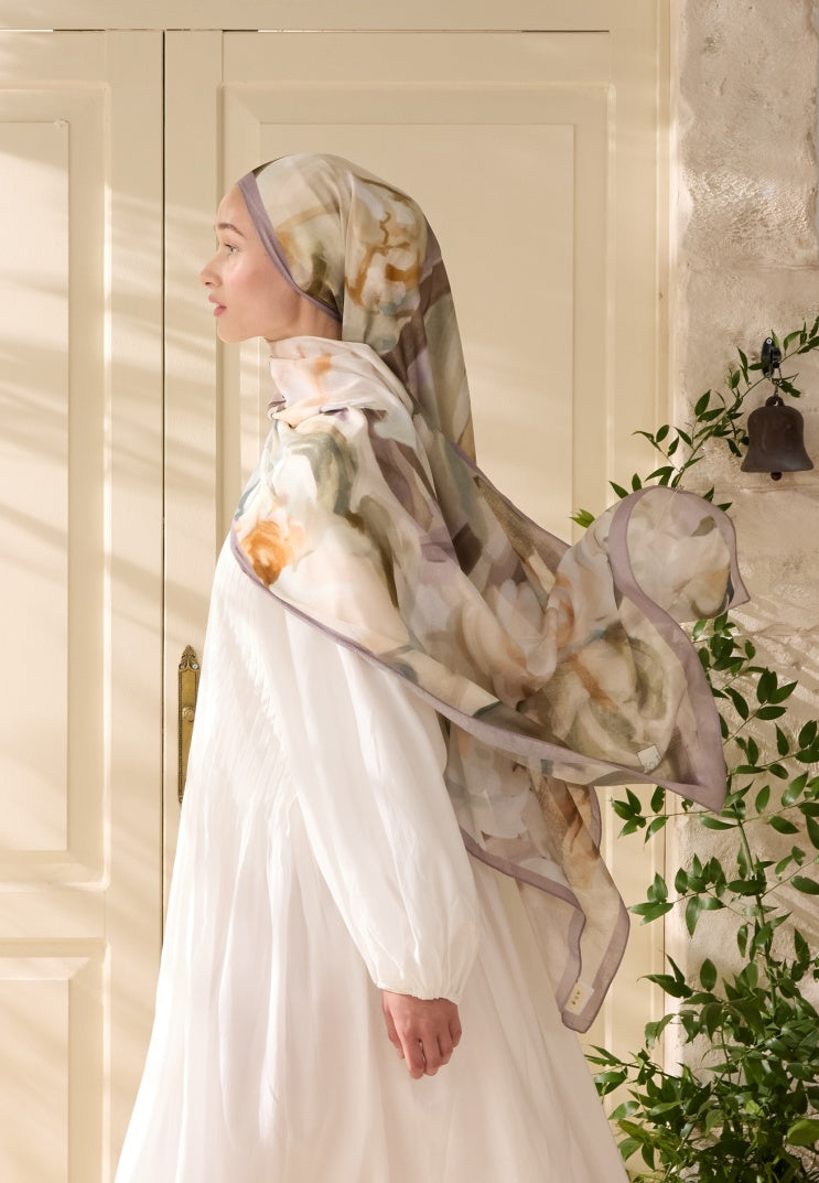 GARDENIA PATTERN RAMI HIJAB SOFT LILAC