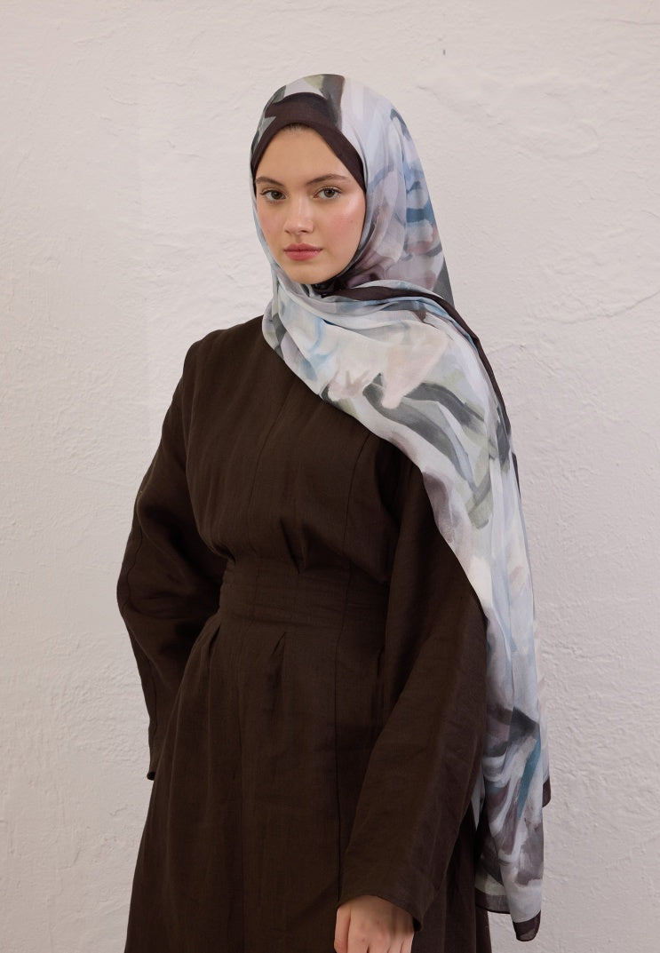 GARDENIA PATTERN RAMI HIJAB SOFT BLUE