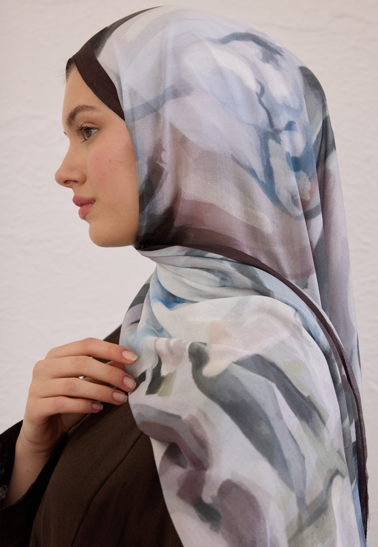 GARDENIA PATTERN RAMI HIJAB SOFT BLUE