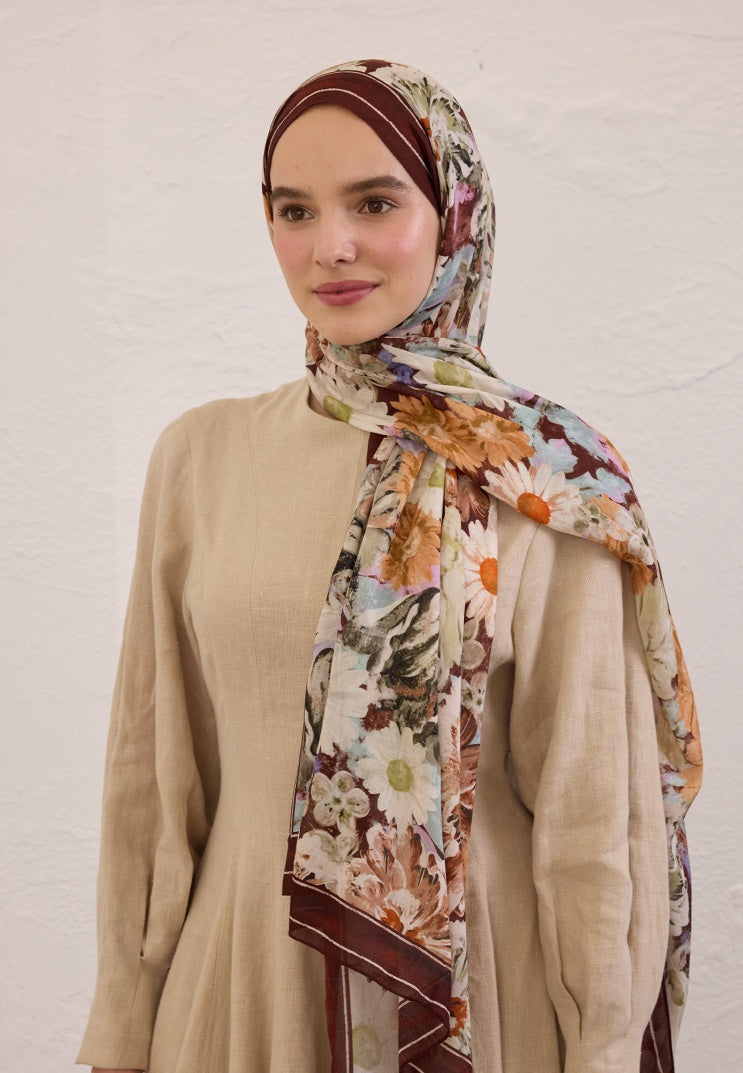 JASMINE JOY PATTERNED RAMI HIJAB CLARET RED