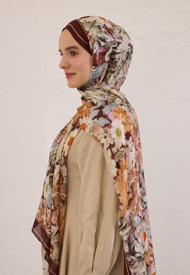 JASMINE JOY PATTERNED RAMI HIJAB CLARET RED
