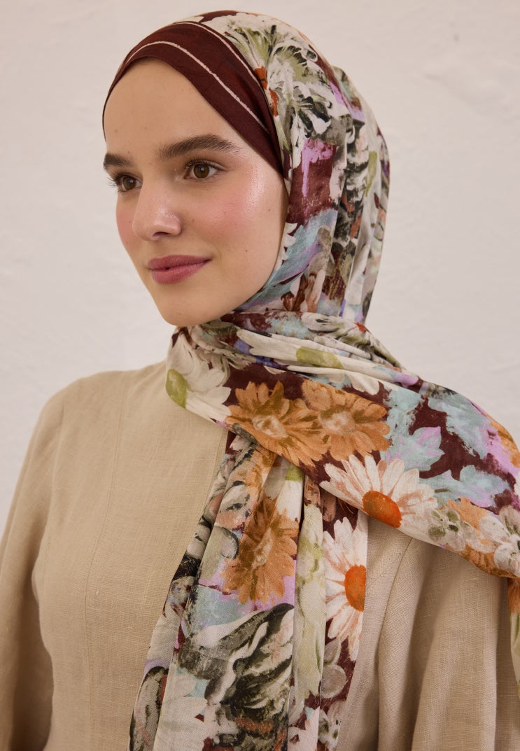 JASMINE JOY PATTERNED RAMI HIJAB CLARET RED