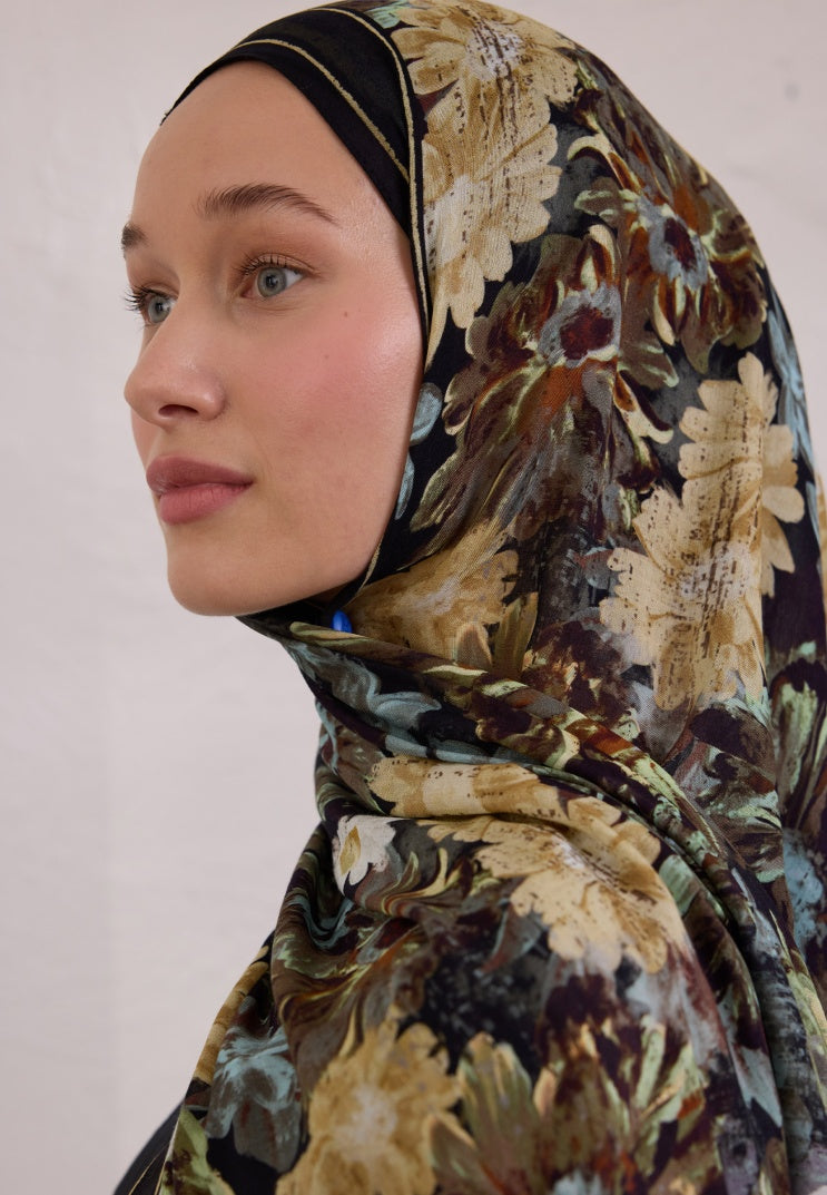 JASMINE JOY PATTERNED RAMI HIJAB BLACK