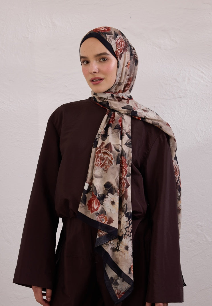 MAGNOLIA PATTERN RAMI HIJAB BLACK