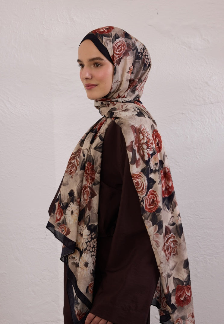 MAGNOLIA PATTERN RAMI HIJAB BLACK