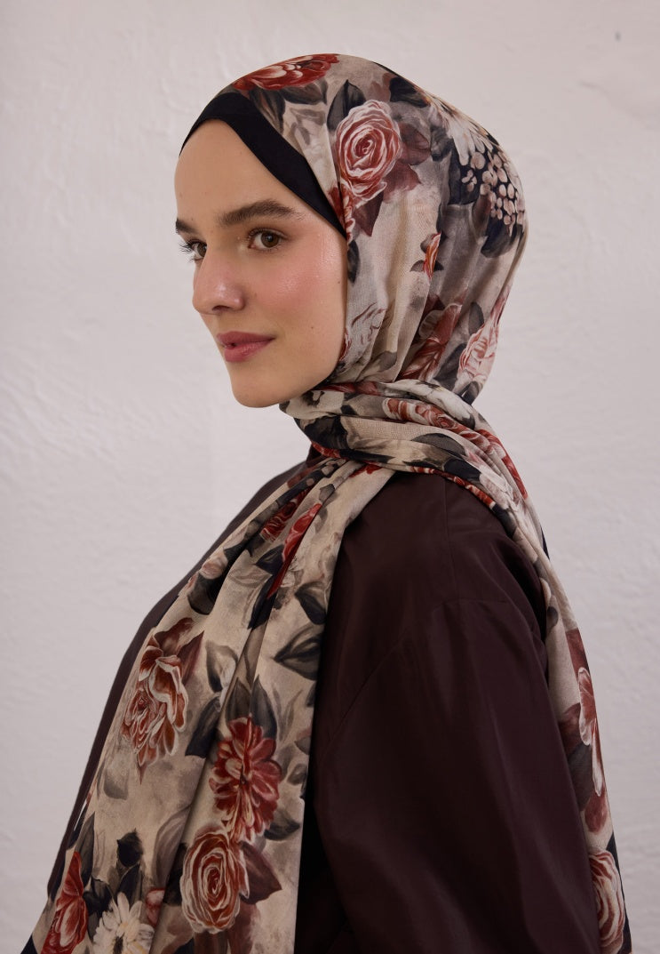 MAGNOLIA PATTERN RAMI HIJAB BLACK