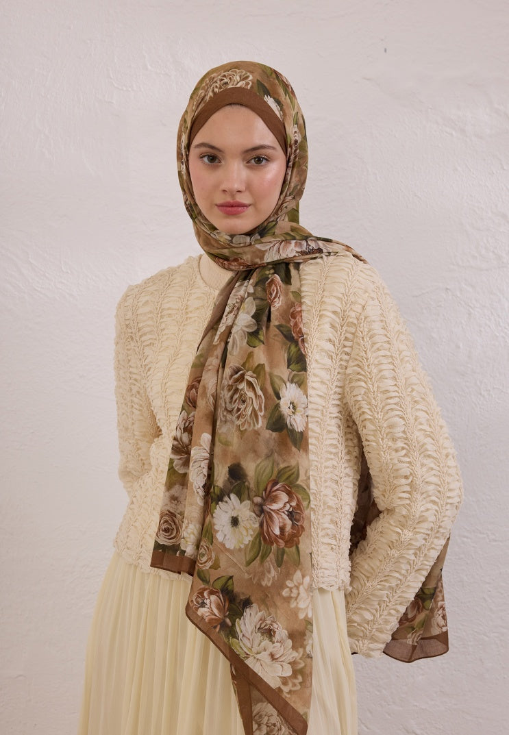 MAGNOLIA PATTERNED RAMI HIJAB MILK COFFEE