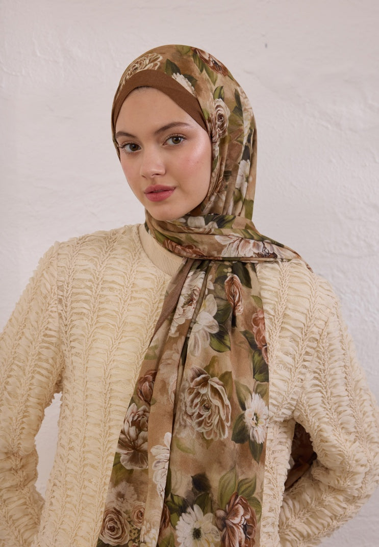 MAGNOLIA PATTERNED RAMI HIJAB MILK COFFEE