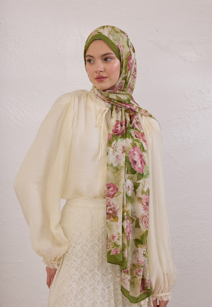 MAGNOLIA PATTERN RAMI HIJAB GREEN