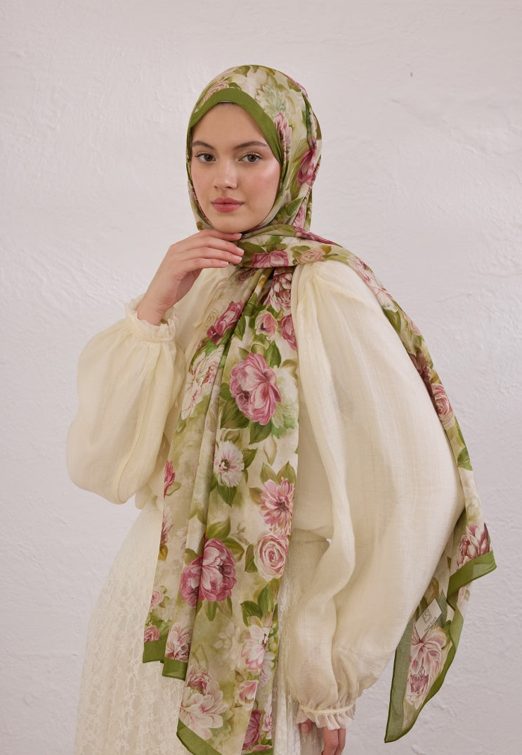 MAGNOLIA PATTERN RAMI HIJAB GREEN
