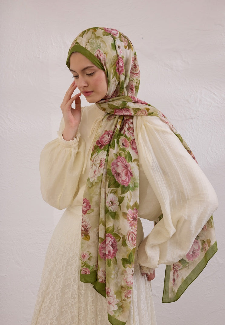 MAGNOLIA PATTERN RAMI HIJAB GREEN