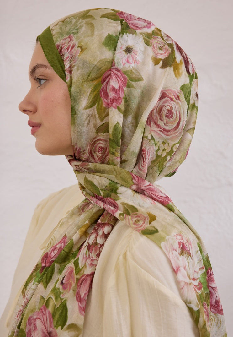 MAGNOLIA PATTERN RAMI HIJAB GREEN