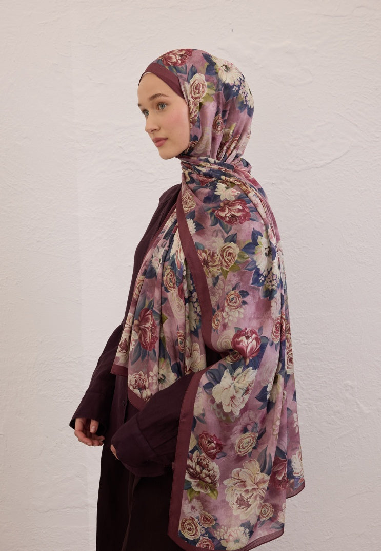 MAGNOLIA PATTERN RAMI HIJAB DRIED ROSE