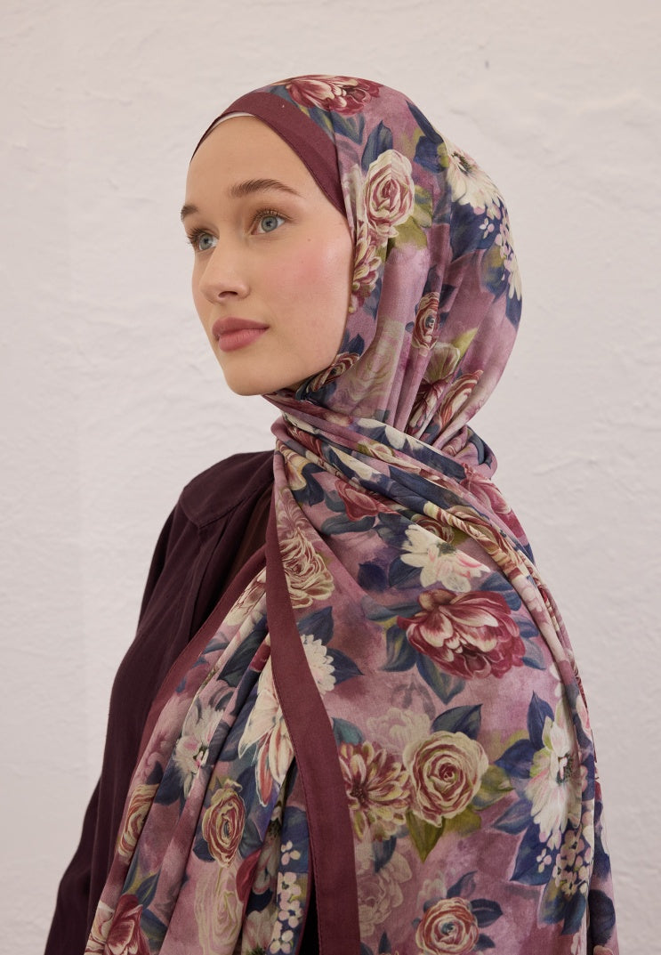 MAGNOLIA PATTERN RAMI HIJAB DRIED ROSE