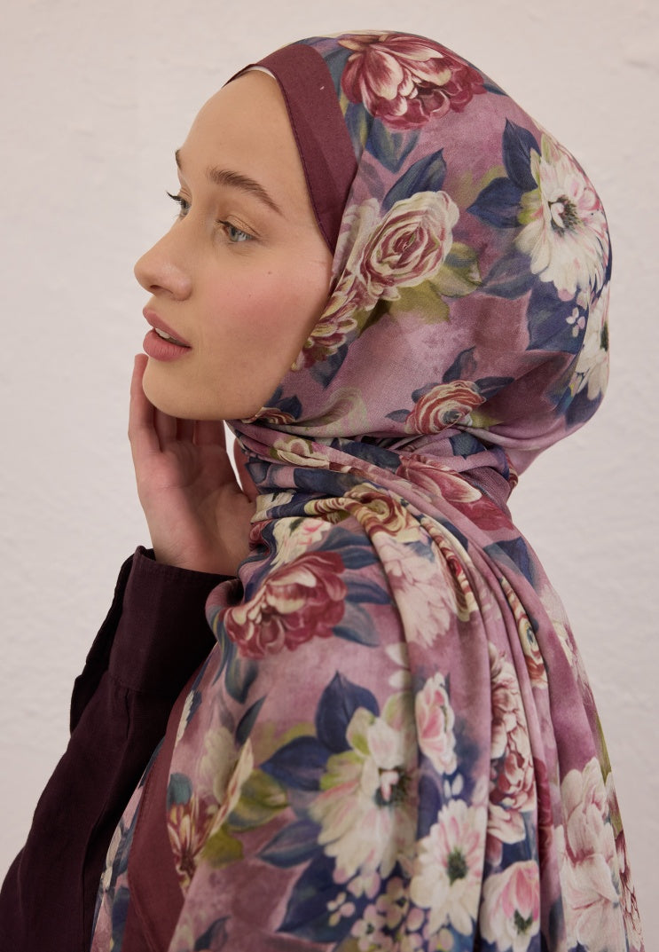 MAGNOLIA PATTERN RAMI HIJAB DRIED ROSE