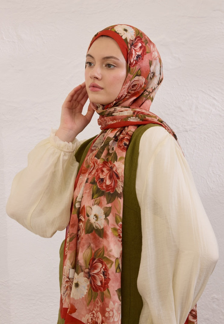 MAGNOLIA PATTERN RAMI HIJAB RED