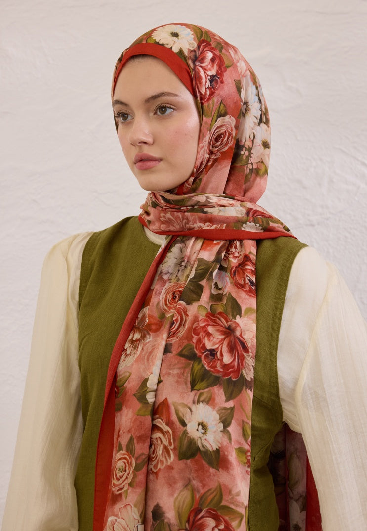 MAGNOLIA PATTERN RAMI HIJAB RED