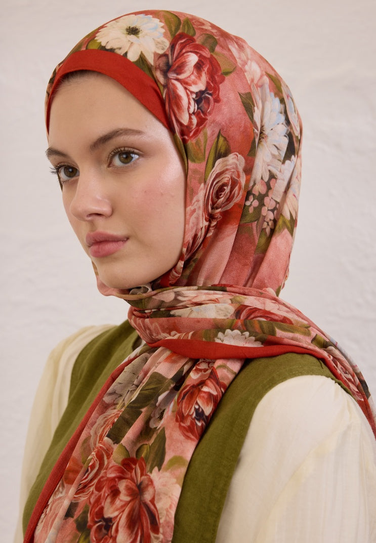 MAGNOLIA PATTERN RAMI HIJAB RED