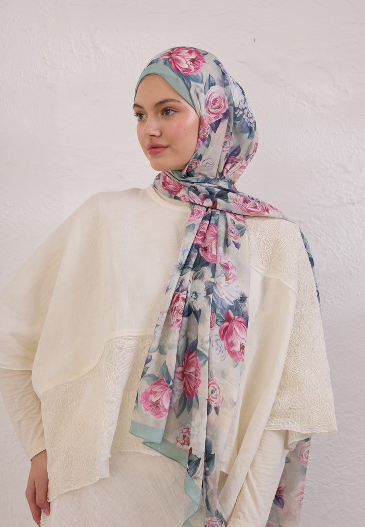 MAGNOLIA PATTERN RAMI HIJAB SOFT GREEN