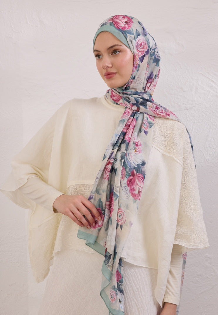MAGNOLIA PATTERN RAMI HIJAB SOFT GREEN