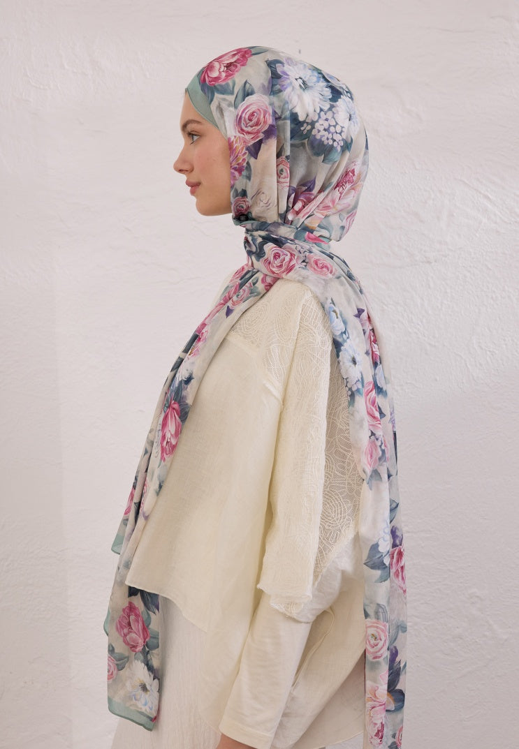 MAGNOLIA PATTERN RAMI HIJAB SOFT GREEN