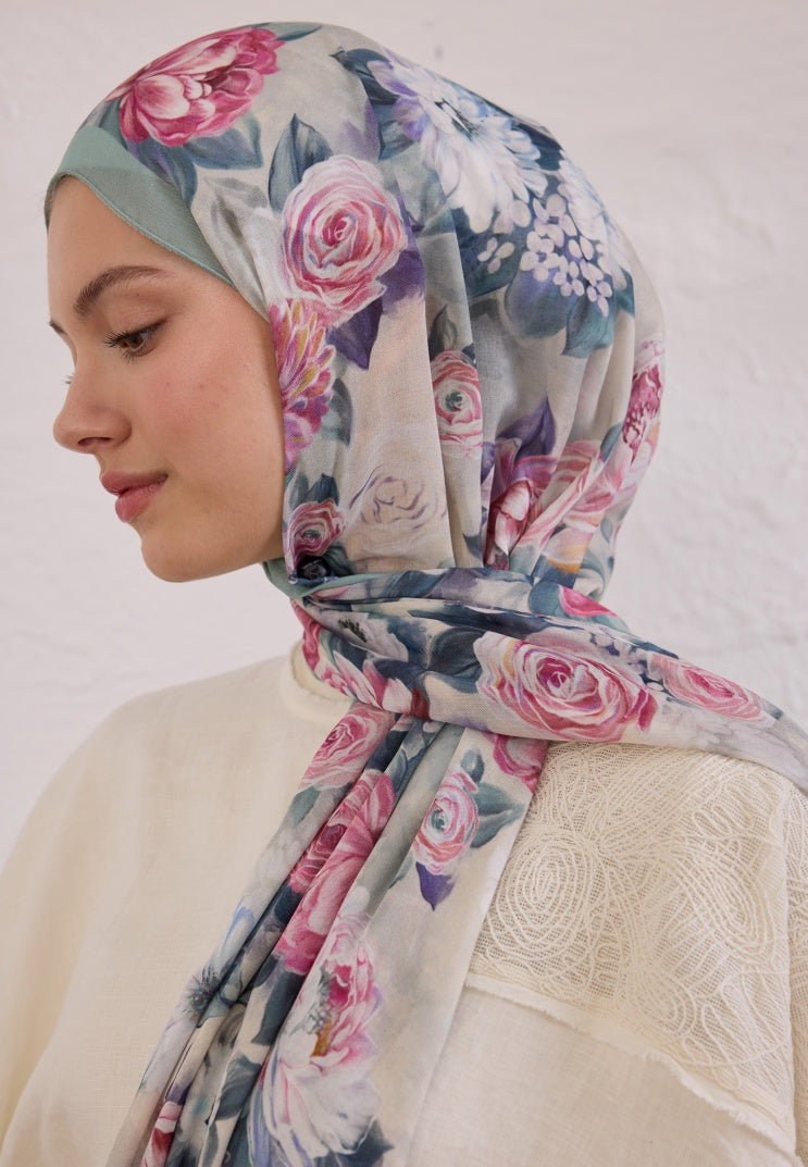 MAGNOLIA PATTERN RAMI HIJAB SOFT GREEN