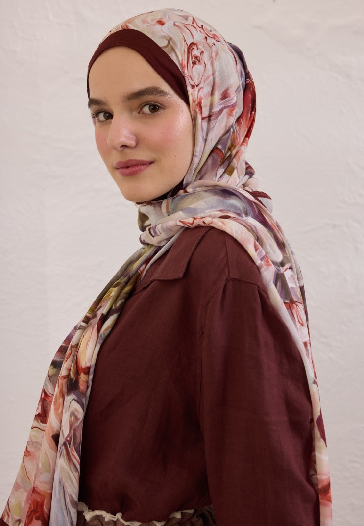 NERISSA PATTERNED RAMI HIJAB CLARET RED