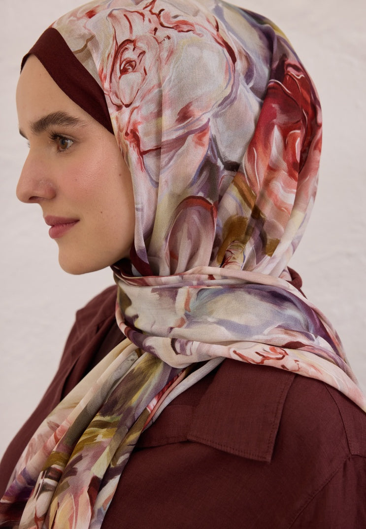 NERISSA PATTERNED RAMI HIJAB CLARET RED