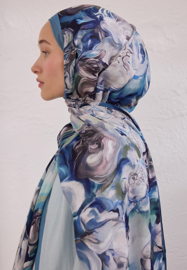 NERISSA PATTERNED RAMI HIJAB INDIGO