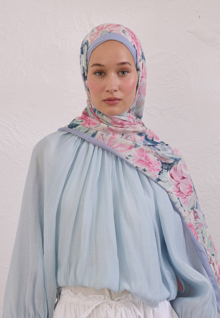 PURE FLORA PATTERNED RAMI HIJAB PINK