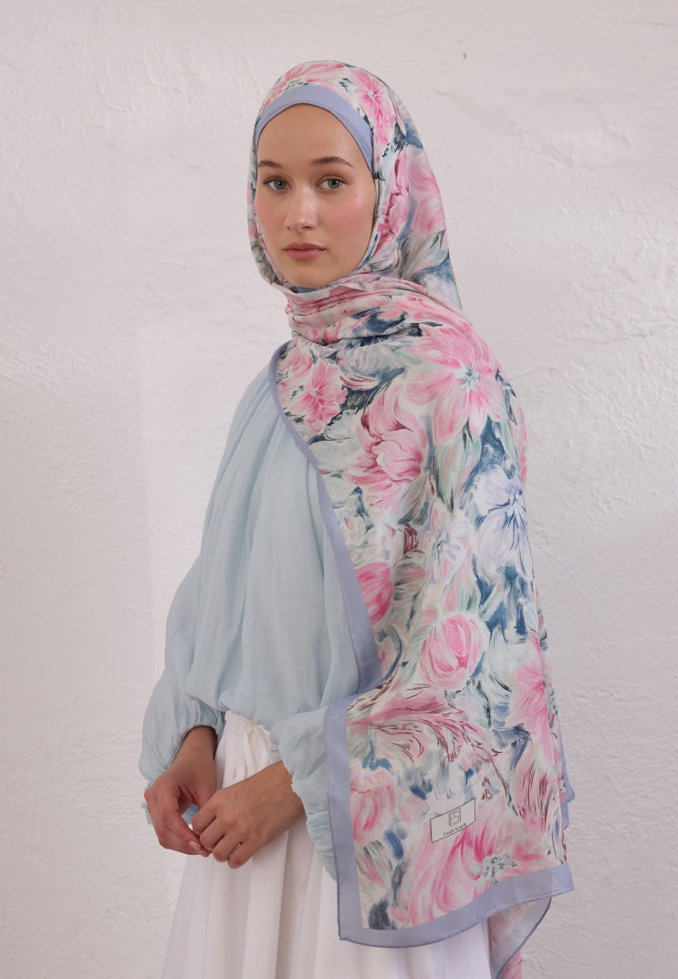 PURE FLORA PATTERNED RAMI HIJAB PINK