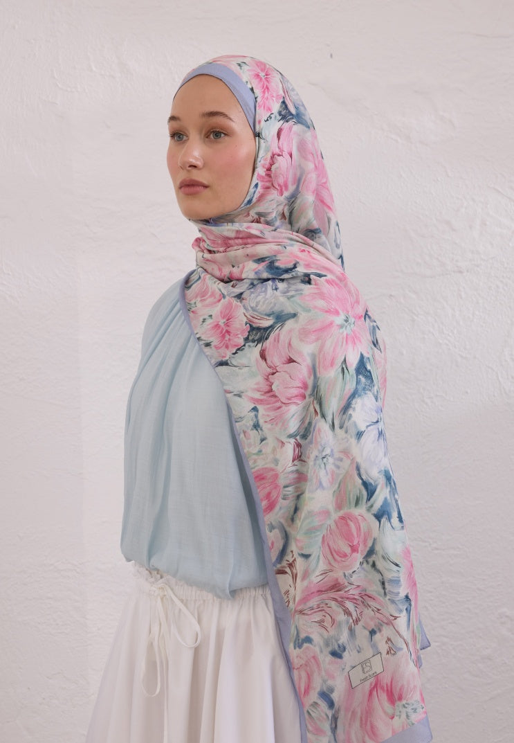 PURE FLORA PATTERNED RAMI HIJAB PINK