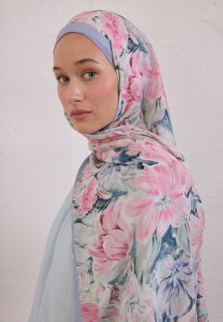 PURE FLORA PATTERNED RAMI HIJAB PINK