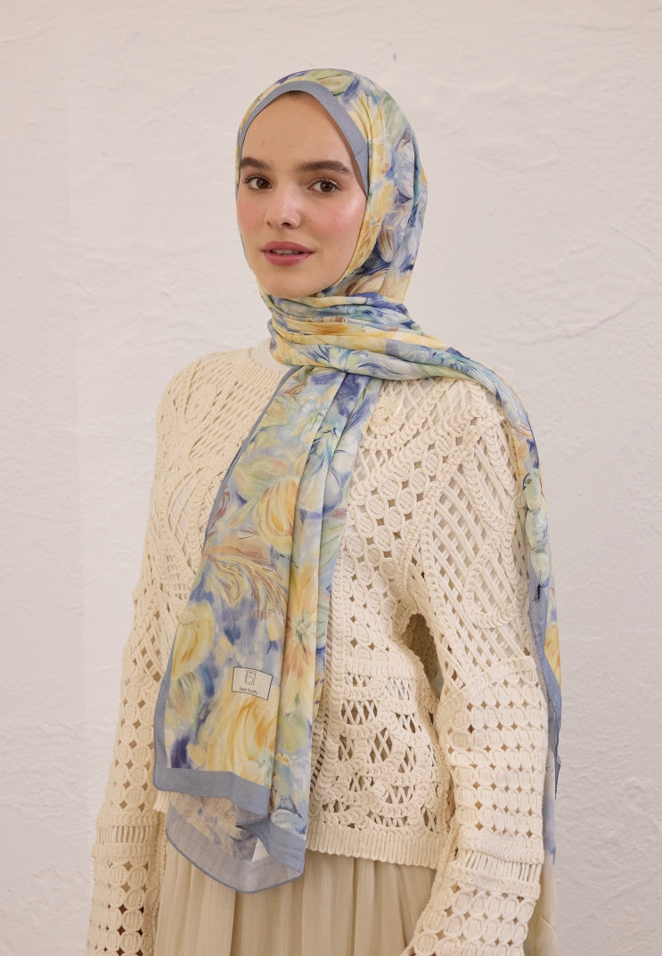 PURE FLORA PATTERN RAMI HIJAB SOFT BLUE