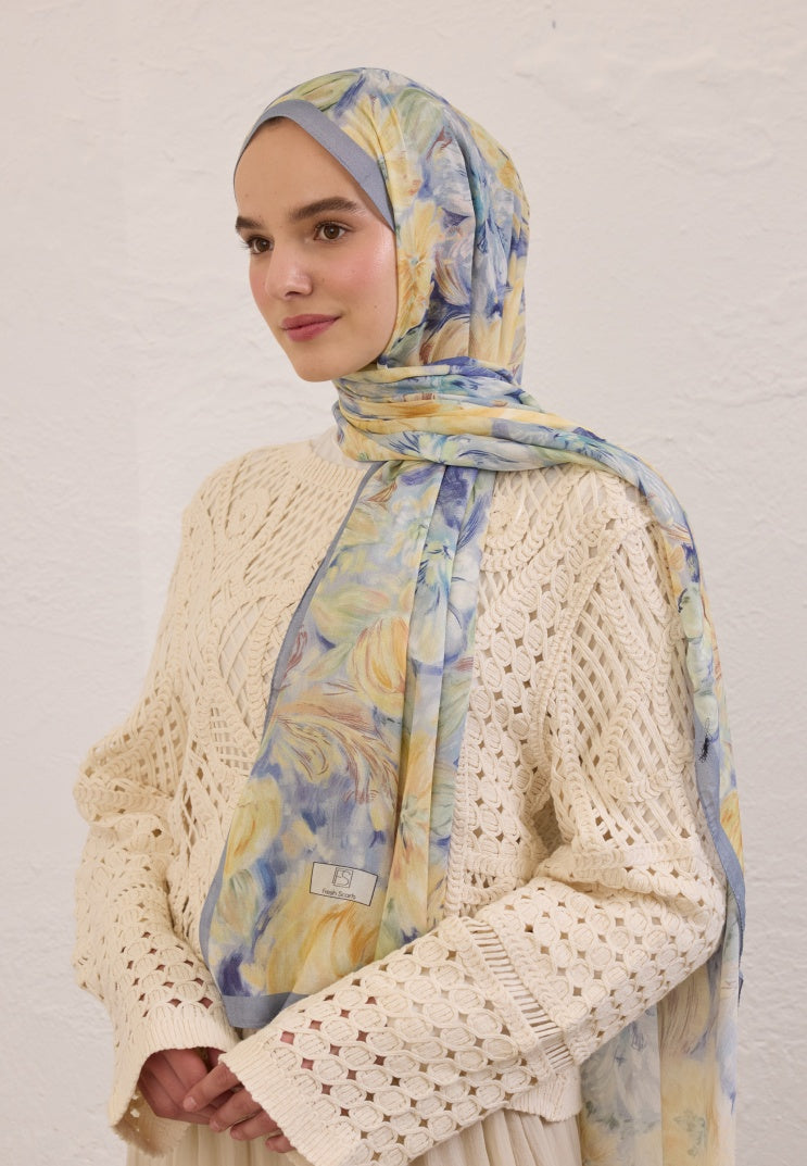 PURE FLORA PATTERN RAMI HIJAB SOFT BLUE