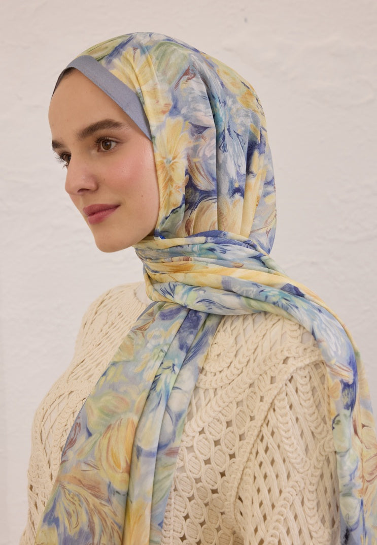 PURE FLORA PATTERN RAMI HIJAB SOFT BLUE