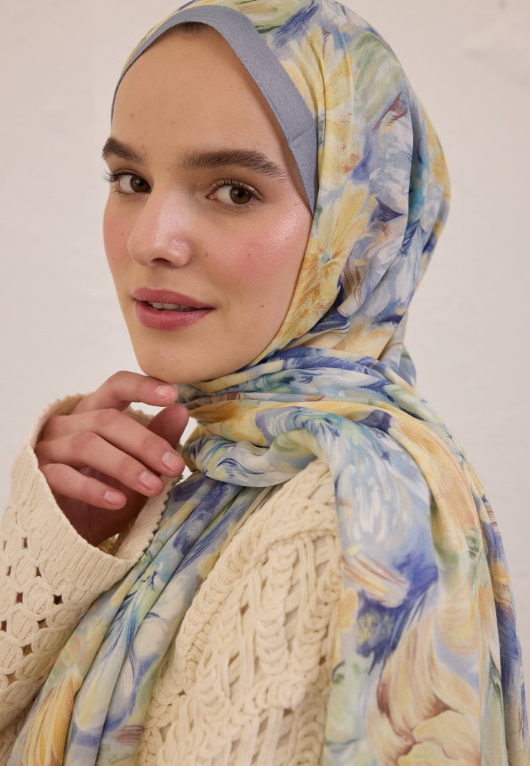 PURE FLORA PATTERN RAMI HIJAB SOFT BLUE