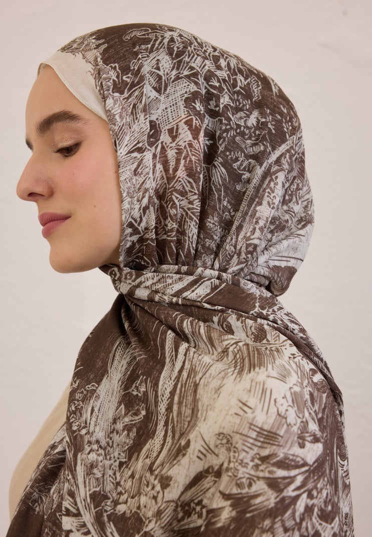 SECRET ELEGANCE PATTERNED RAMI HIJAB COFFEE