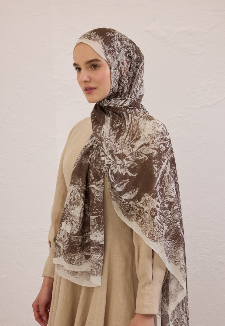 SECRET ELEGANCE PATTERNED RAMI HIJAB COFFEE