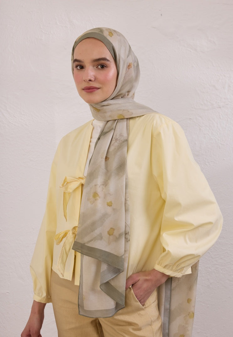SOFT DAISY PATTERN RAMI HIJAB SOFT GREEN