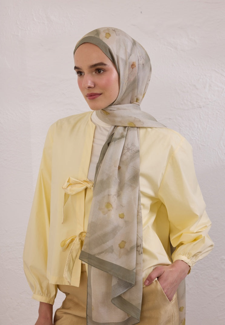 SOFT DAISY PATTERN RAMI HIJAB SOFT GREEN