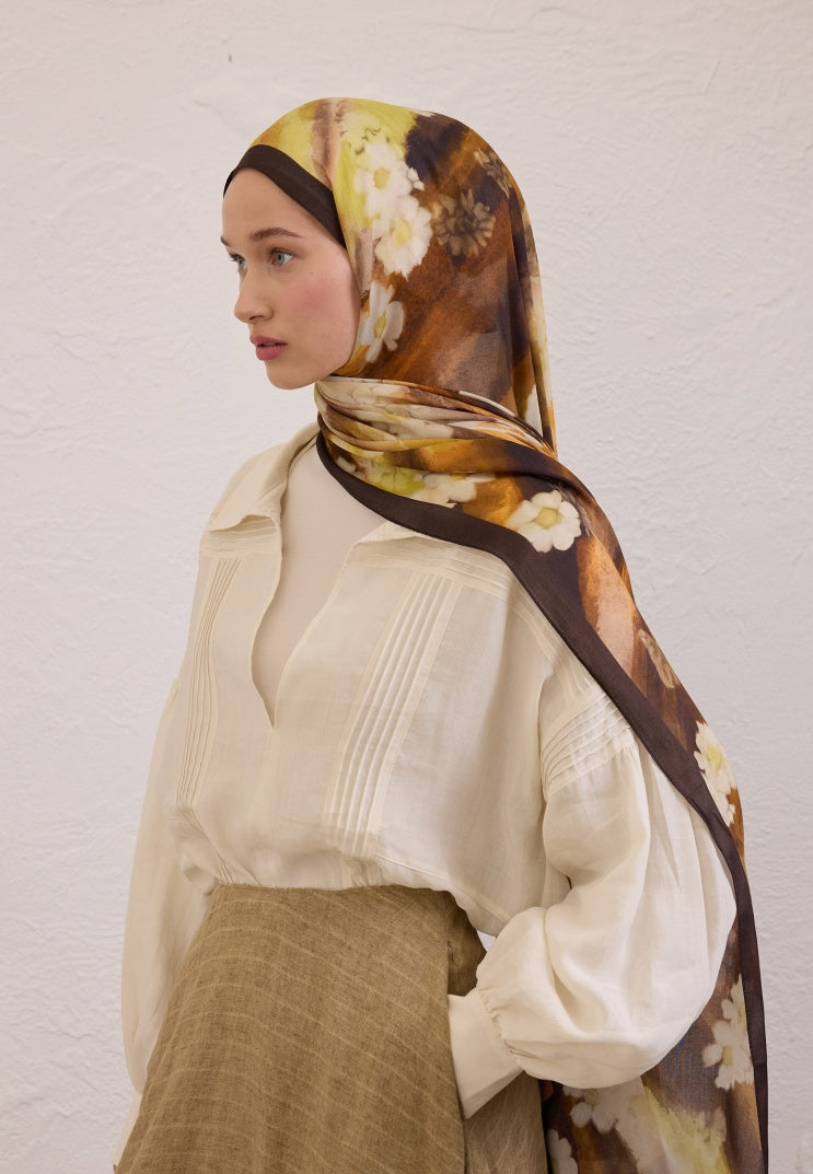 SOFT DAISY PATTERN RAMI HIJAB BITTER COFFEE