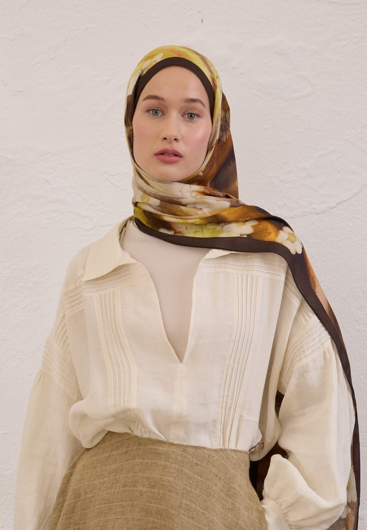 SOFT DAISY PATTERN RAMI HIJAB BITTER COFFEE