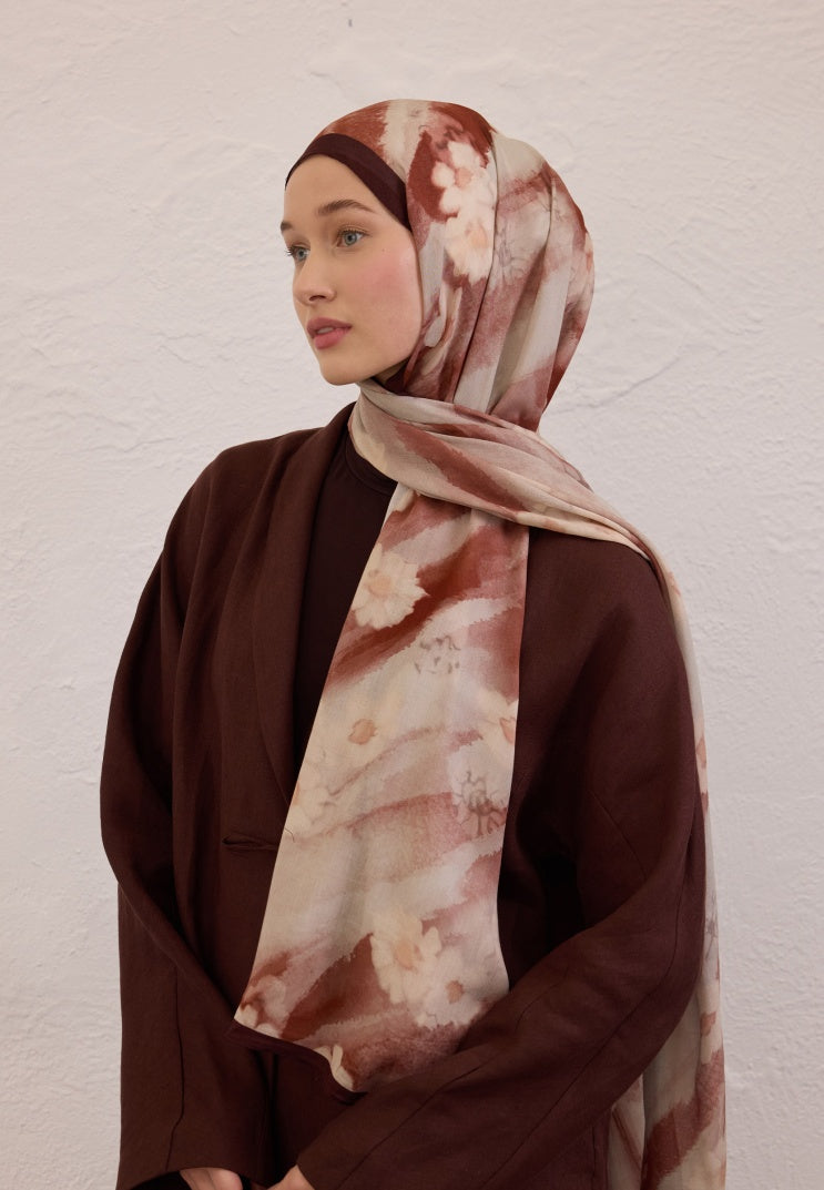 SOFT DAISY PATTERN RAMI HIJAB TREE BARK