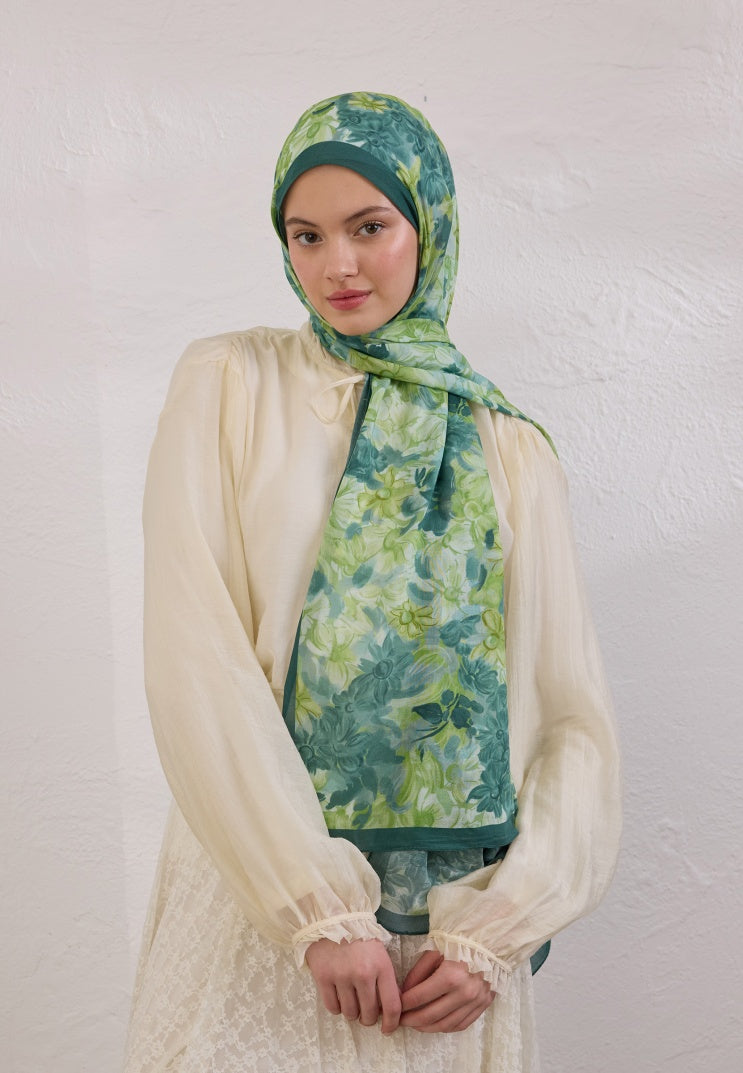 SUMMER BLOOM PATTERN RAMI HIJAB PINE GREEN