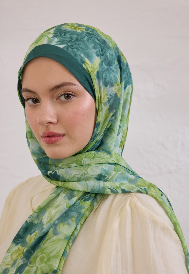 SUMMER BLOOM PATTERN RAMI HIJAB PINE GREEN