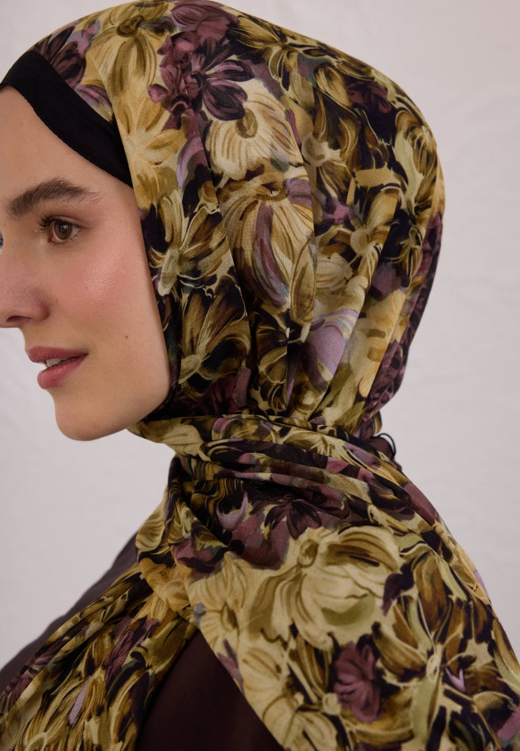 SUMMER BLOOM PATTERNED RAMI HIJAB BLACK