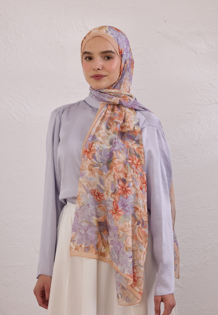 SUMMER BLOOM PATTERNED RAMI HIJAB SALMON
