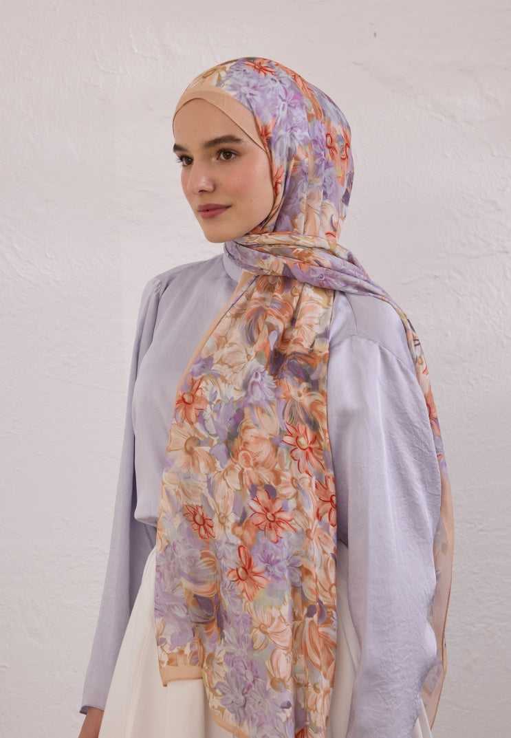 SUMMER BLOOM PATTERNED RAMI HIJAB SALMON