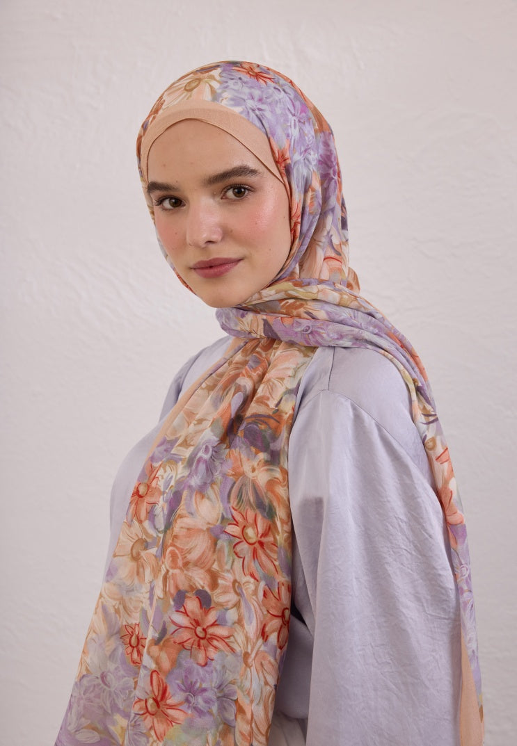 SUMMER BLOOM PATTERNED RAMI HIJAB SALMON